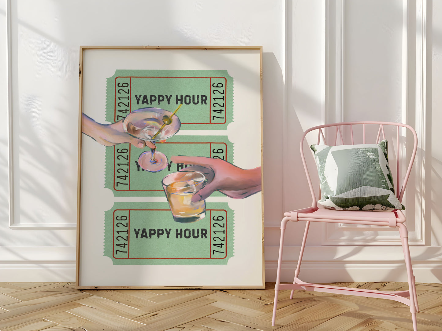 Yappy Hour Retro Drink Ticket Cocktail Art Poster - Digital Print