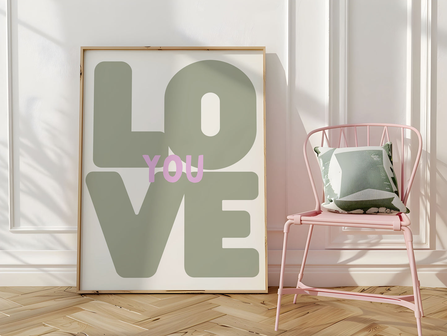 Sage Green Love You Typography Art - Digital Print