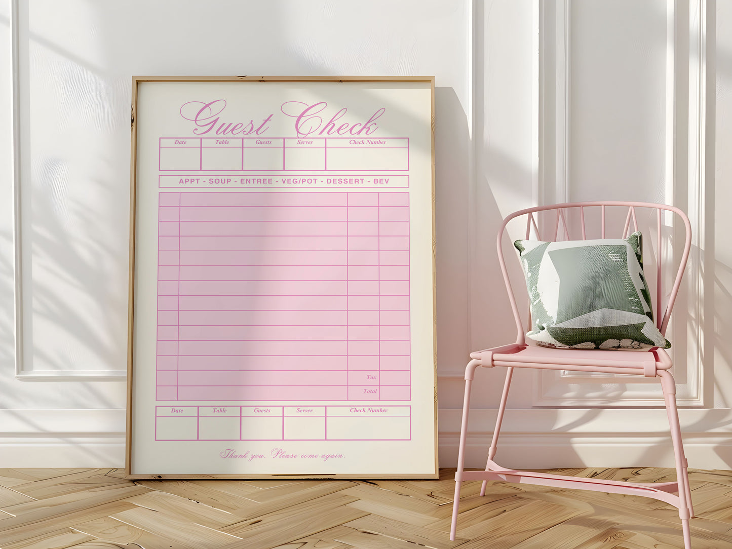 Retro Pink Blank Guest Check - Digital Print