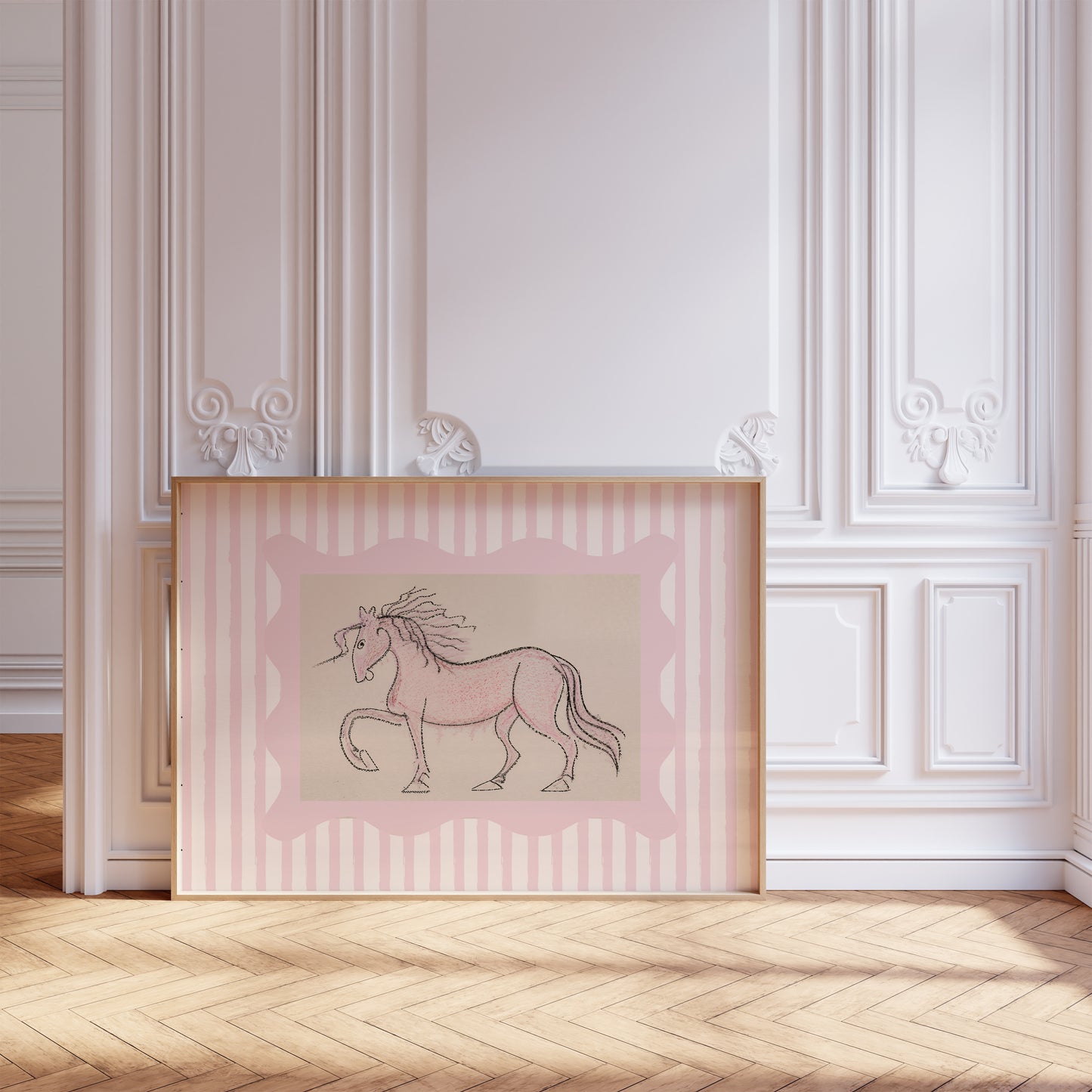 Pink Striped Unicorn Art - Digital Print