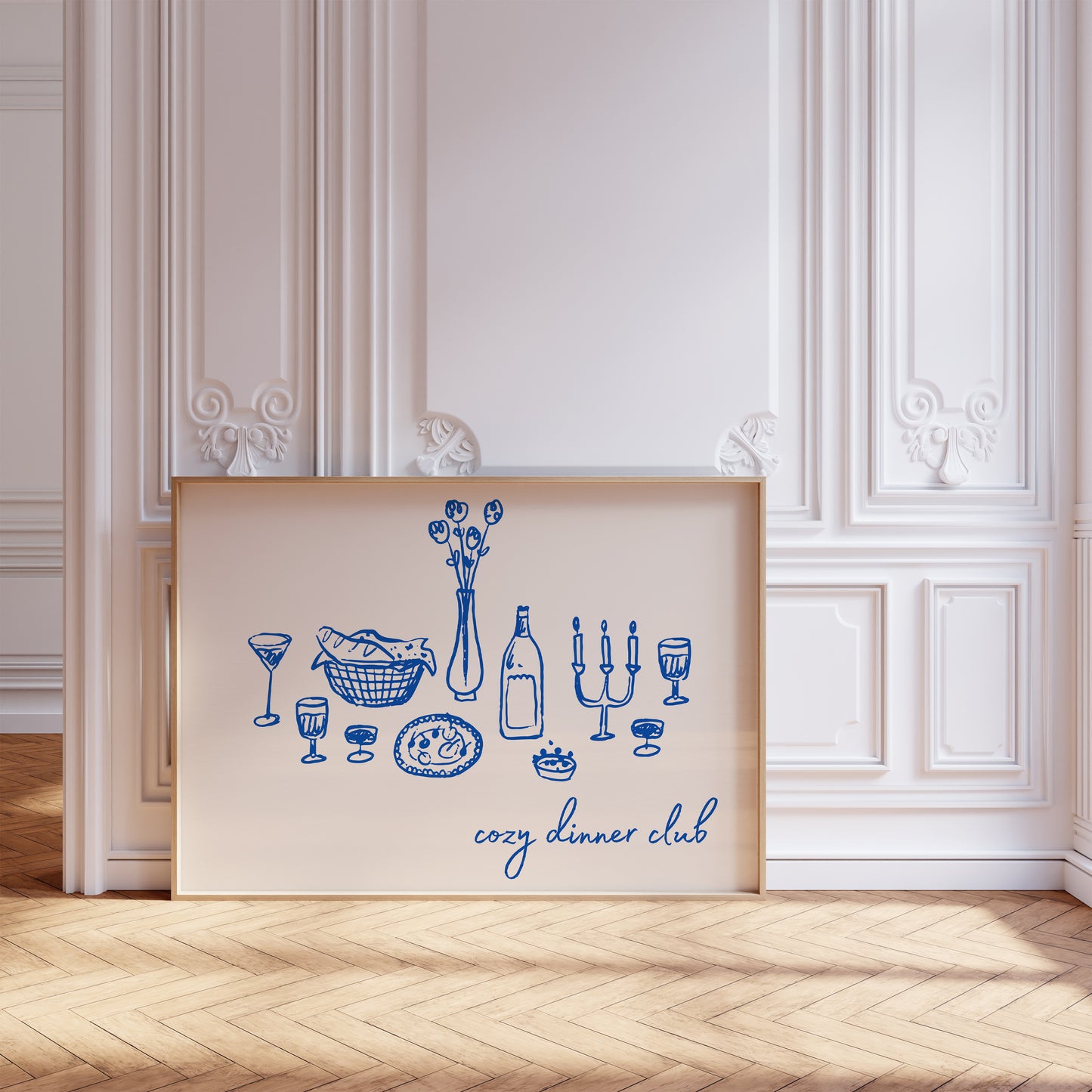 Blue Cozy Dinner Club Art - Digital Print