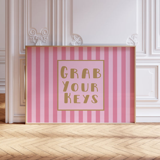 Grab Your Keys Art Print | Landscape Poster | Landscape Art | Vintage Style Art | Pink & Gold Decor | Entryway Art | Large Art Print