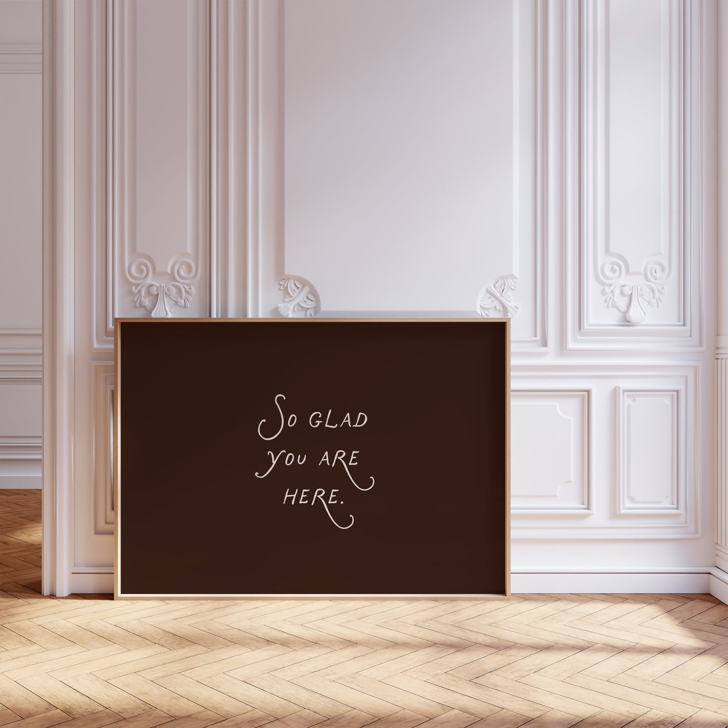 So Glad You Are Here Art Brown Minimalist Print - Digital Print