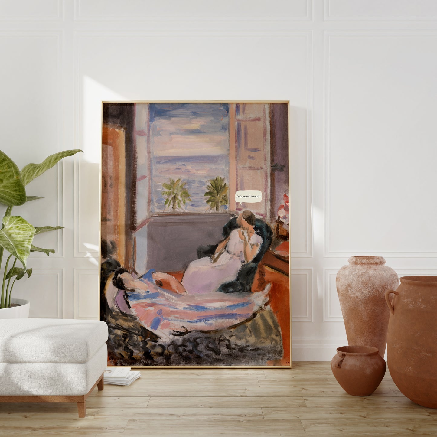 Altered Vintage Painting - Let's Watch Friends Quote | Digital Print