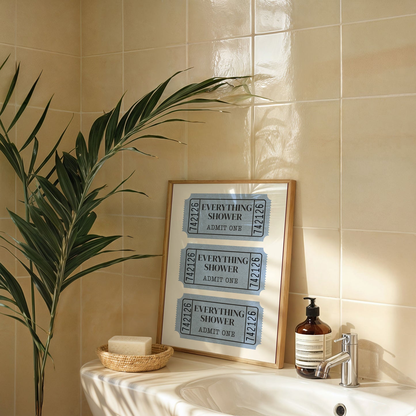 Everything Shower Retro Ticket Bathroom Sign - Digital Print