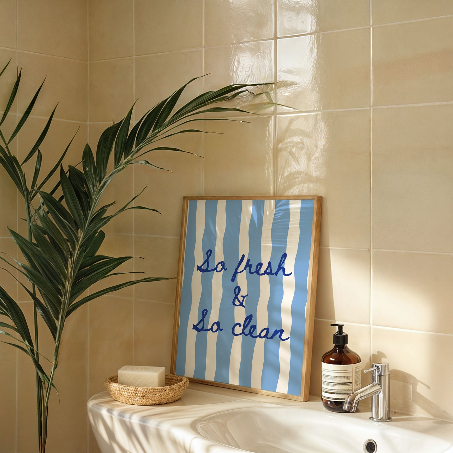 So Fresh & So Clean Striped Bathroom Print - Digital Print