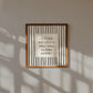 Square print with bold black and white vertical stripes framing the quote "i love you but i really don't want to make dinner" in dark gray block lettering.