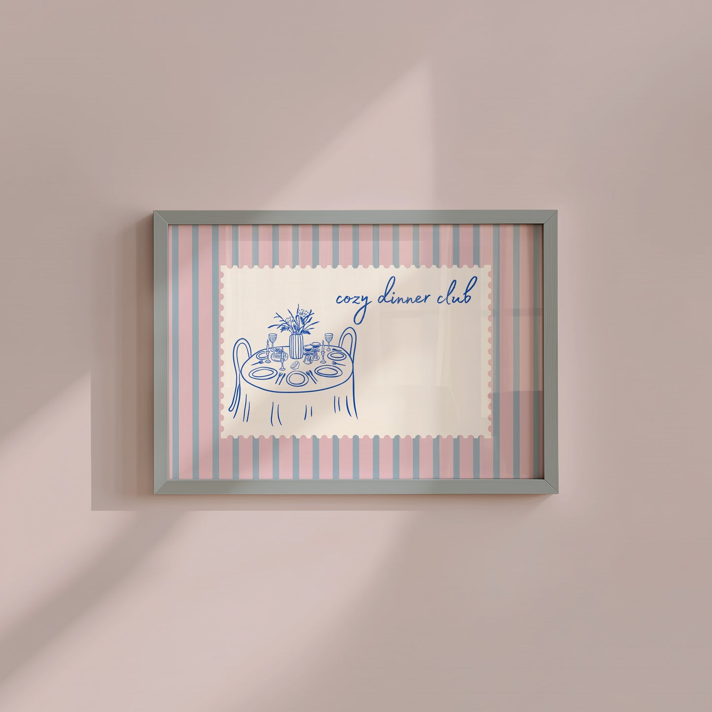 Pink & Blue Striped Cozy Dinner Club Art - Digital Print