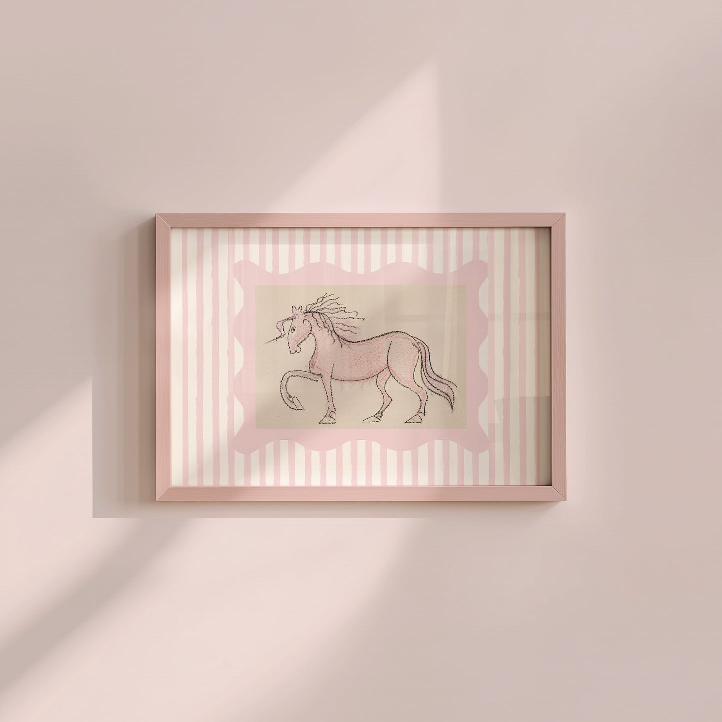 Pink Striped Unicorn Art - Digital Print