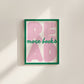 Vertical print with the word "READ" in oversized pink bubble letters and "more books" in green cursive script layered across it, on a white background.