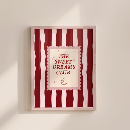 Pink Vintage Striped Girls Art Print Quote - The Sweet Dreams Club