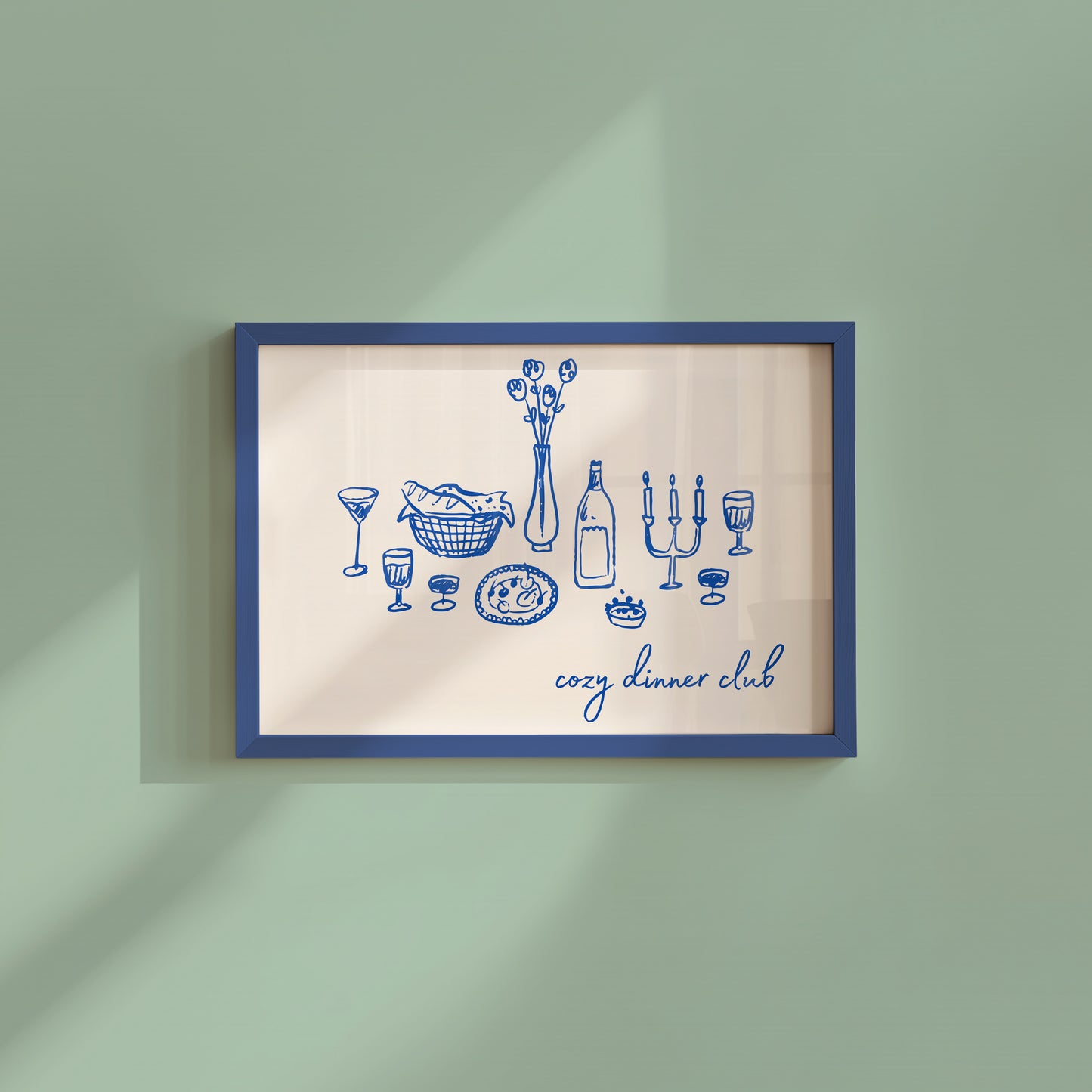 Blue Cozy Dinner Club Art - Digital Print