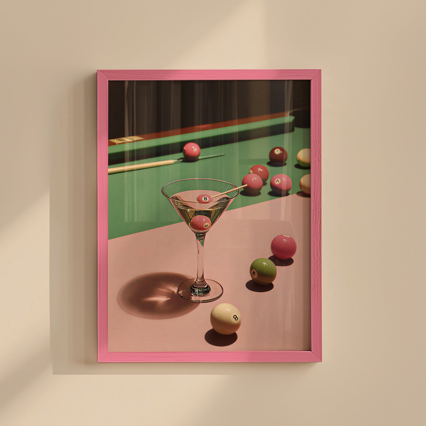 Retro Billiard Pink 8-Ball Martini Cocktail Print - Digital Print