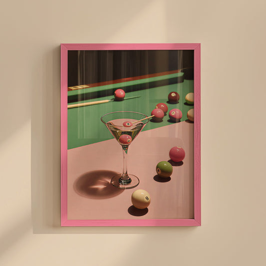 Retro Billiard Pink 8-Ball Martini Cocktail Print - Digital Print