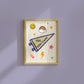 Yes You Can varsity pennant art print in gold frame — bold motivational dorm room wall decor instant download