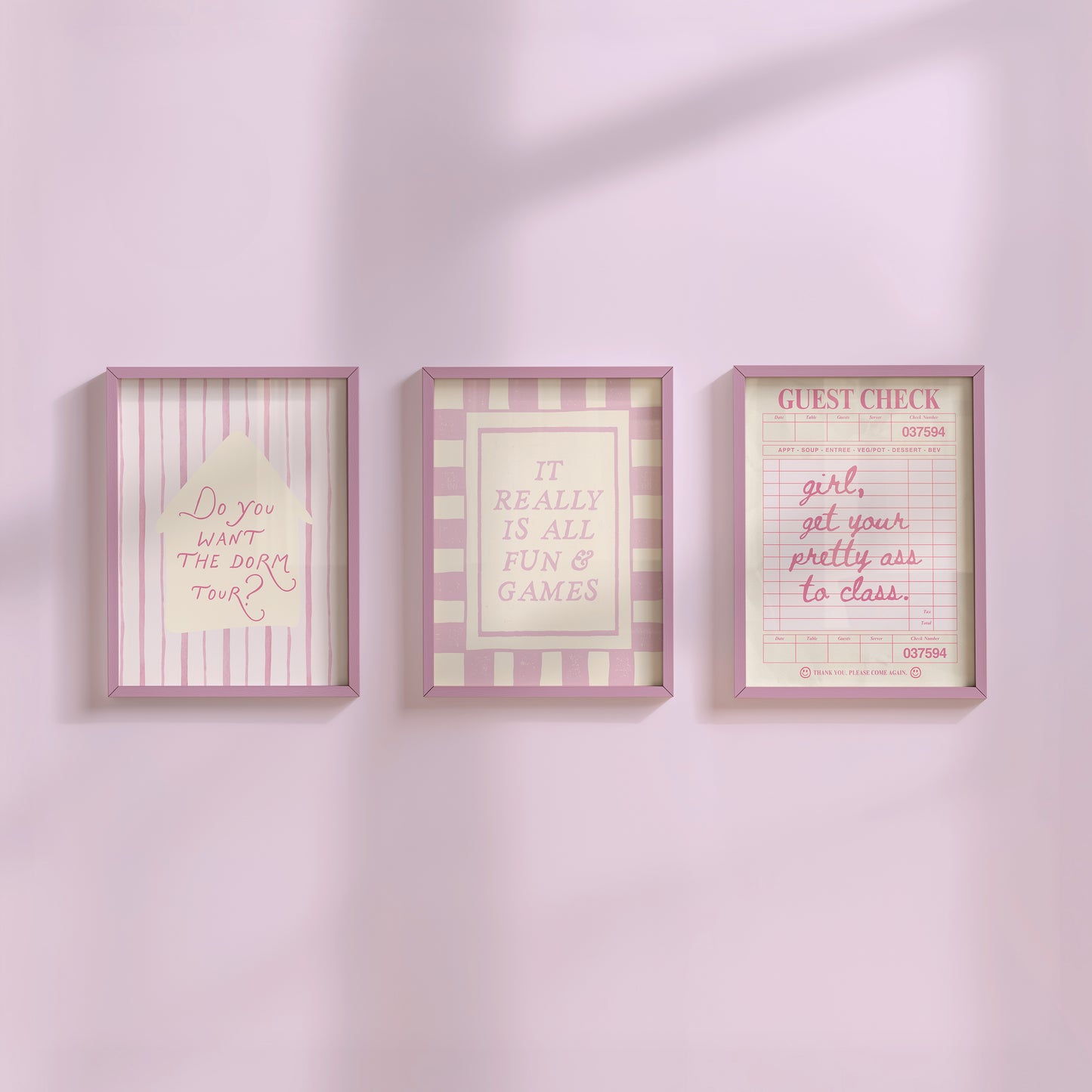 Pink Dorm Art Set of 3 - Trendy Gallery Wall Prints - Digital Print