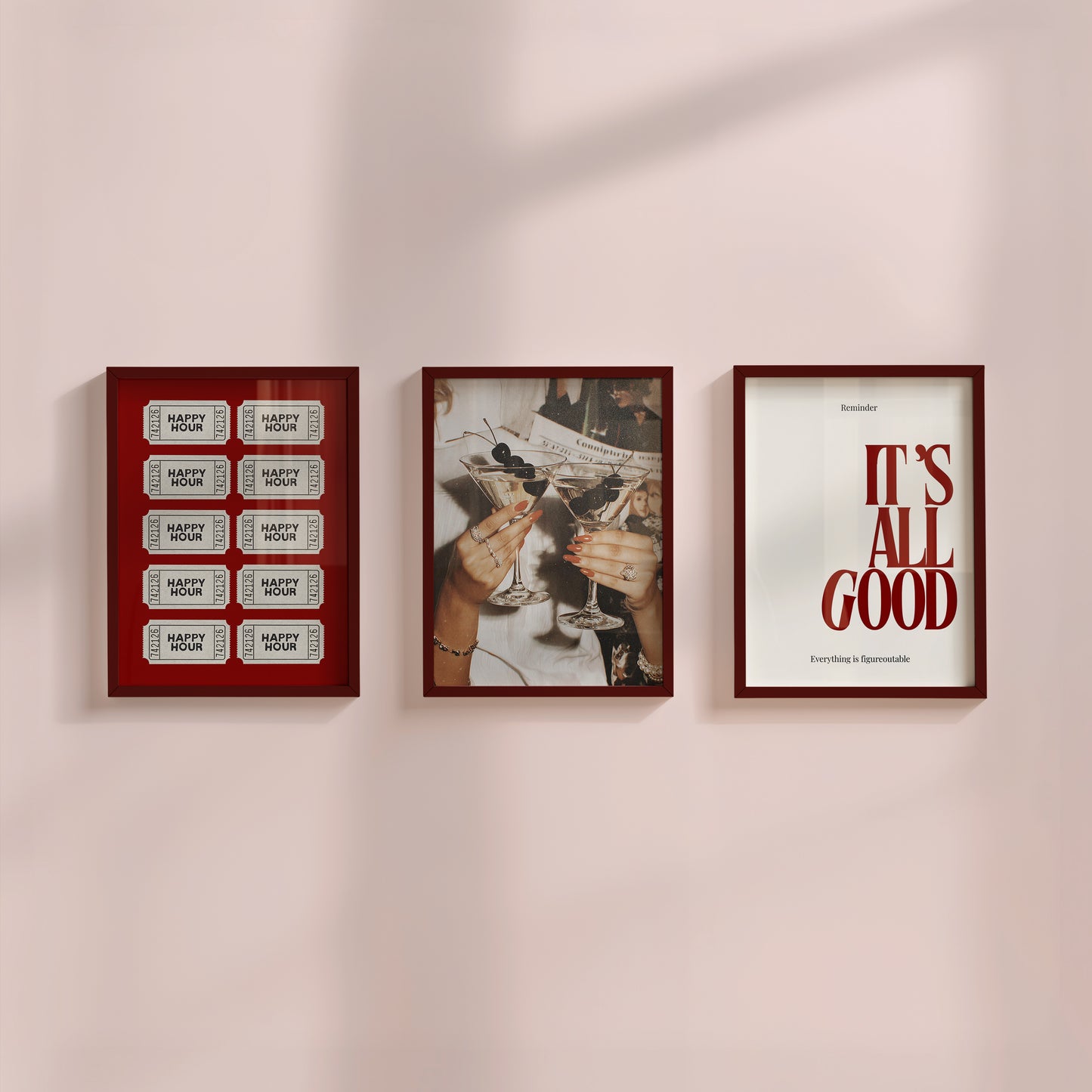 Red Cocktail Gallery Set of 3 — Bar Cart & Kitchen Wall Art