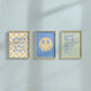 Set of 10 classroom prints in blue, green, and yellow: Yes You Can, Every Voice Matters Here, Slow Down You're Doing Fine, Progress Over Perfection, a starburst Welcome illustration, an Attendance Check print reading Show Up As You Are, Great Minds Grow Here on a checkered background, a smiley face reading Be the Kind Kid, Mistakes Help Us Learn, and Great Things Come to Those Who Try.