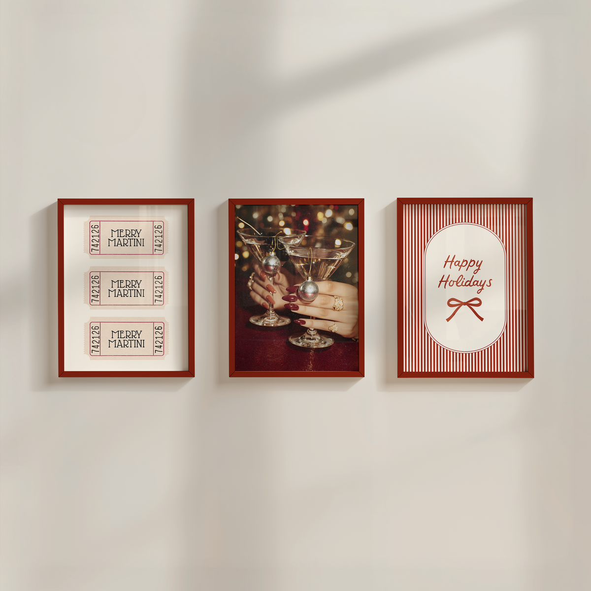 Merry Martini Christmas Print Set of 3
