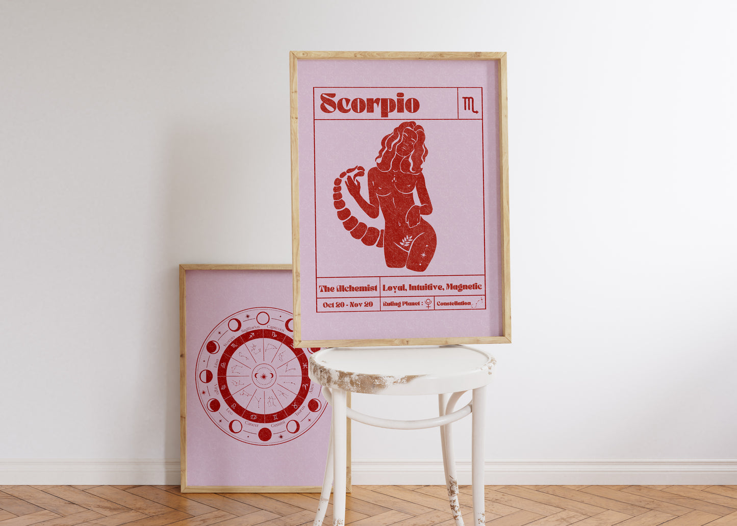 Retro Zodiac Scorpio Goddess Wall Art Print, Sun Sign Art Set of 2