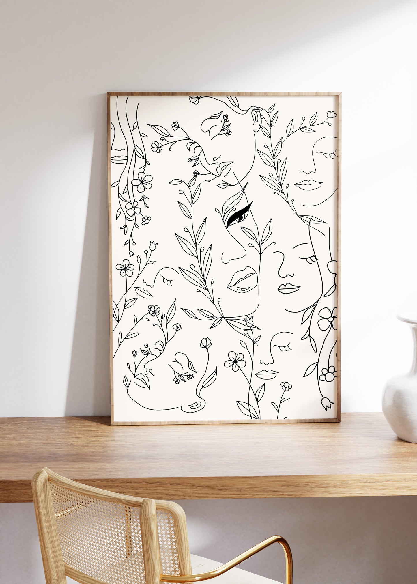 Abstract Line Woman Faces Modern Wall Print