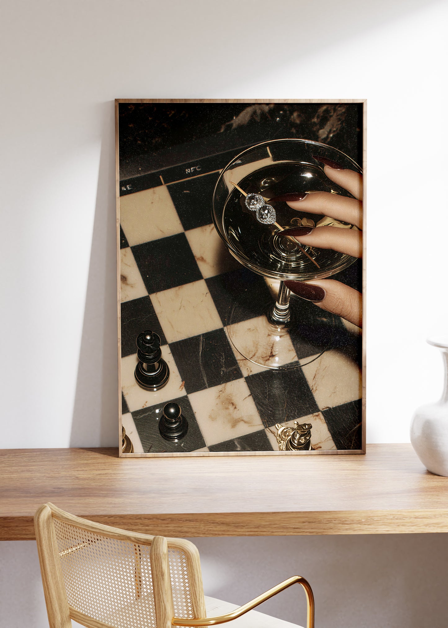 Retro Diamond Martini Checker Board Print- Digital Print