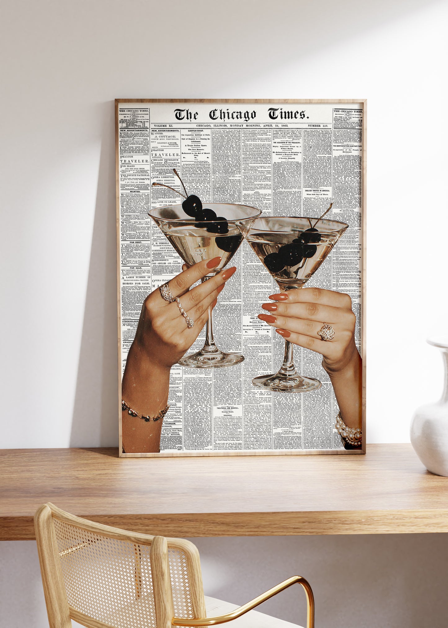 Retro Cherry Martini Newspaper Print - Digital Print