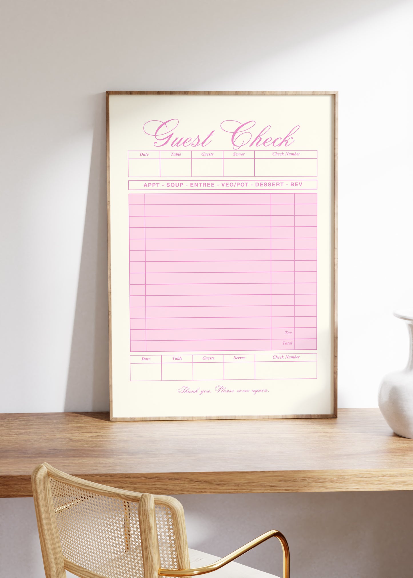 Retro Pink Blank Guest Check - Digital Print