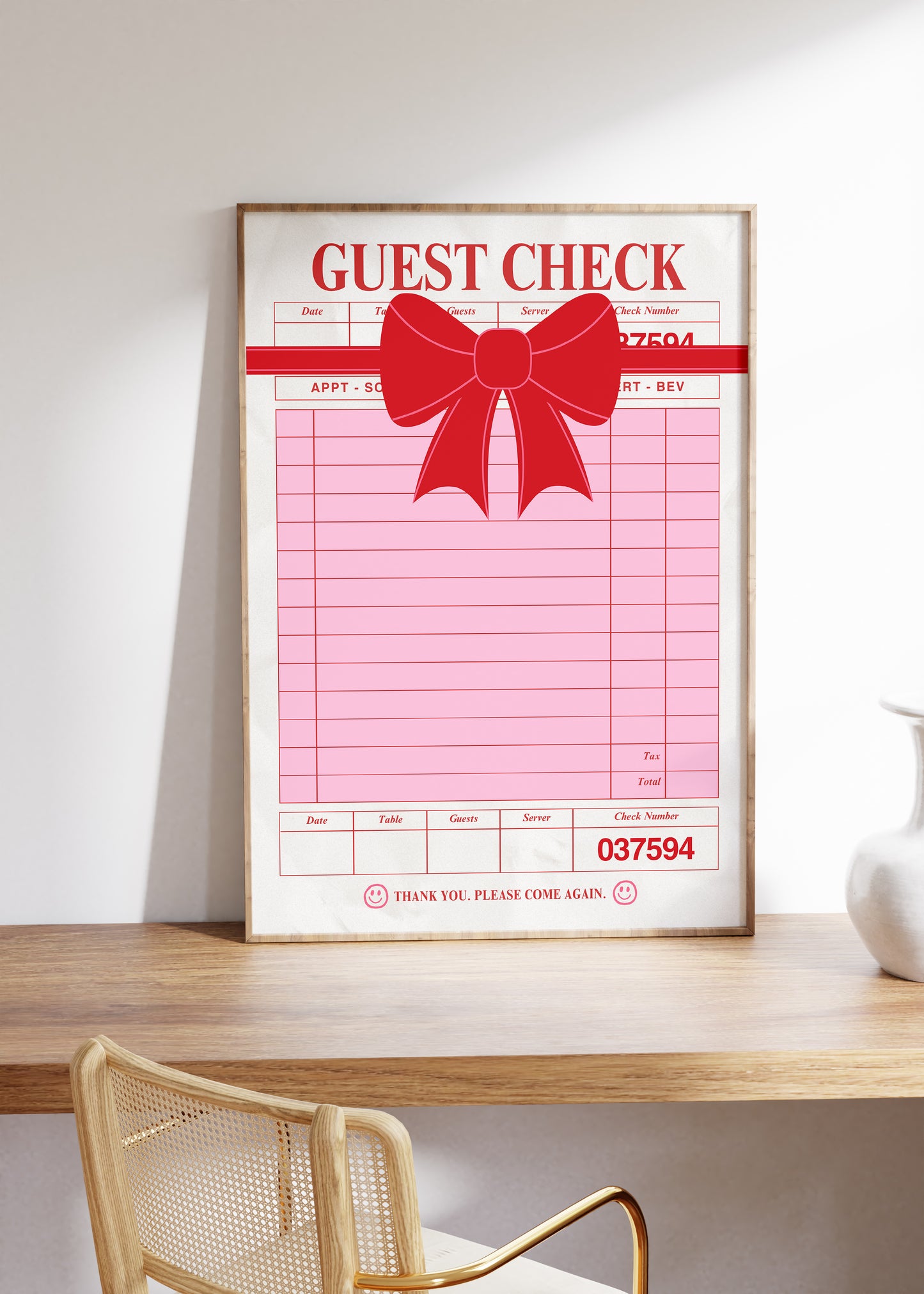 Christmas Guest Check with Bow - Digital Print