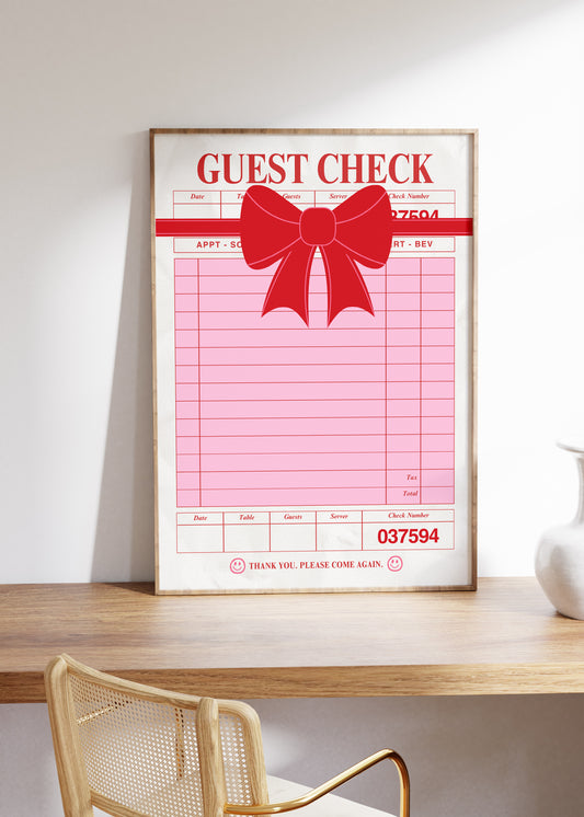 Christmas Guest Check with Bow - Digital Print