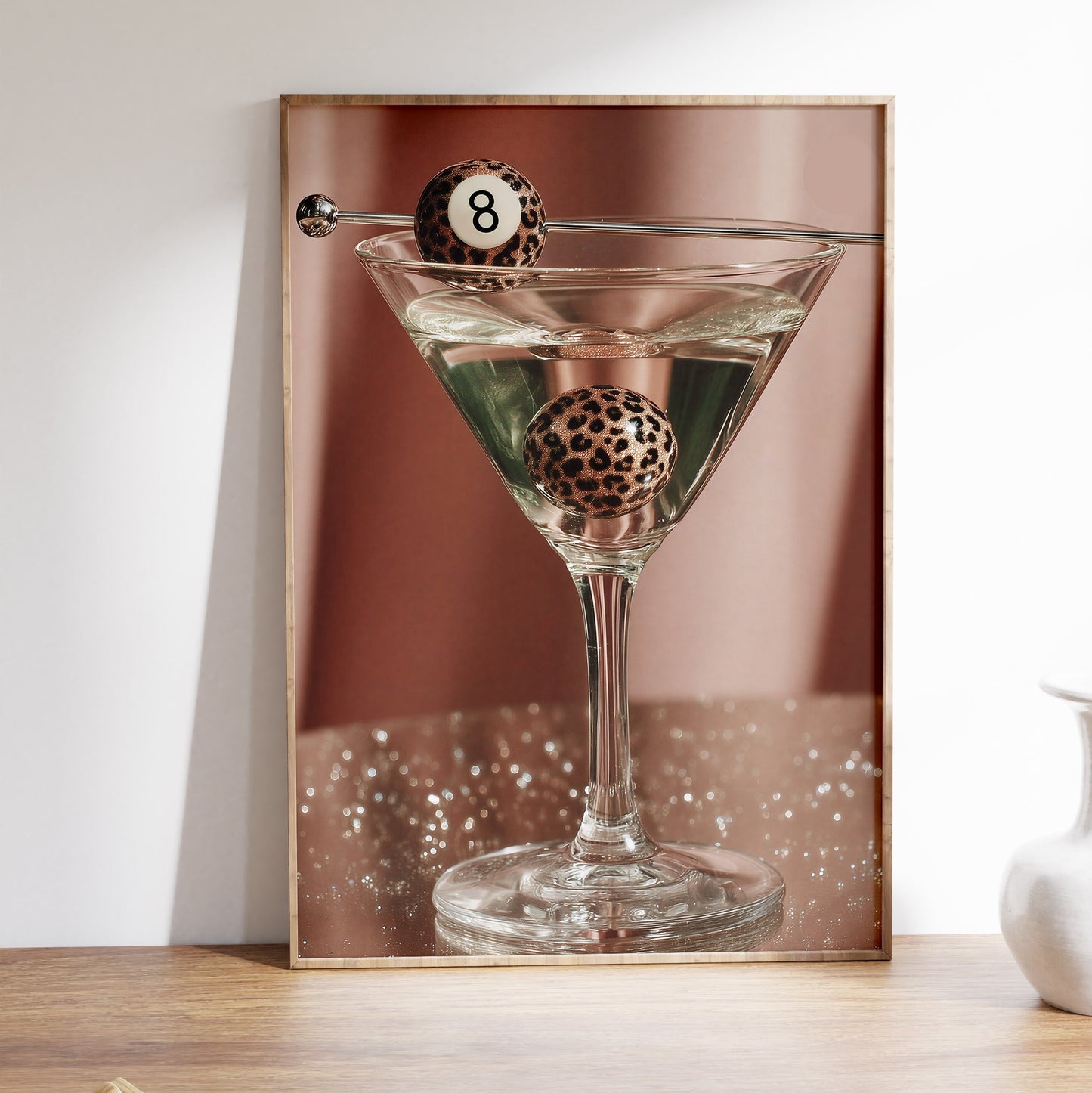 Leopard 8-Ball Martini Cocktail Print - Digital Print