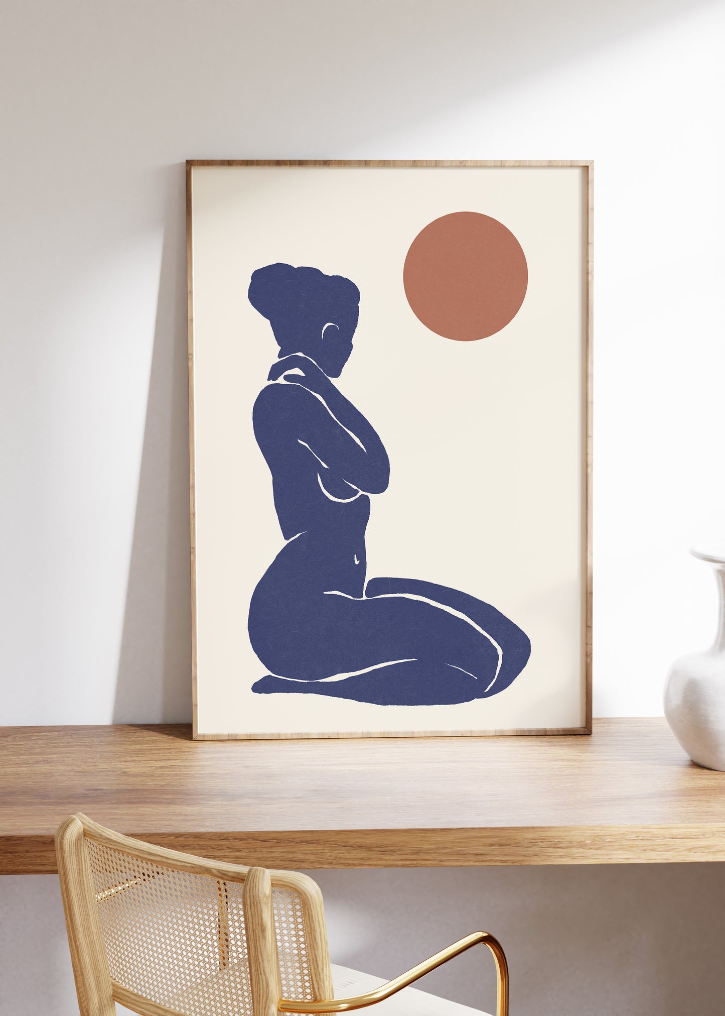 Japandi Style Blue Moon Goddess Art Print