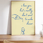 Vertical cream wall print with navy blue cursive script reading i love you but i really don't want to make dinner with hand-drawn line art of a pouring wine bottle and a wine glass
