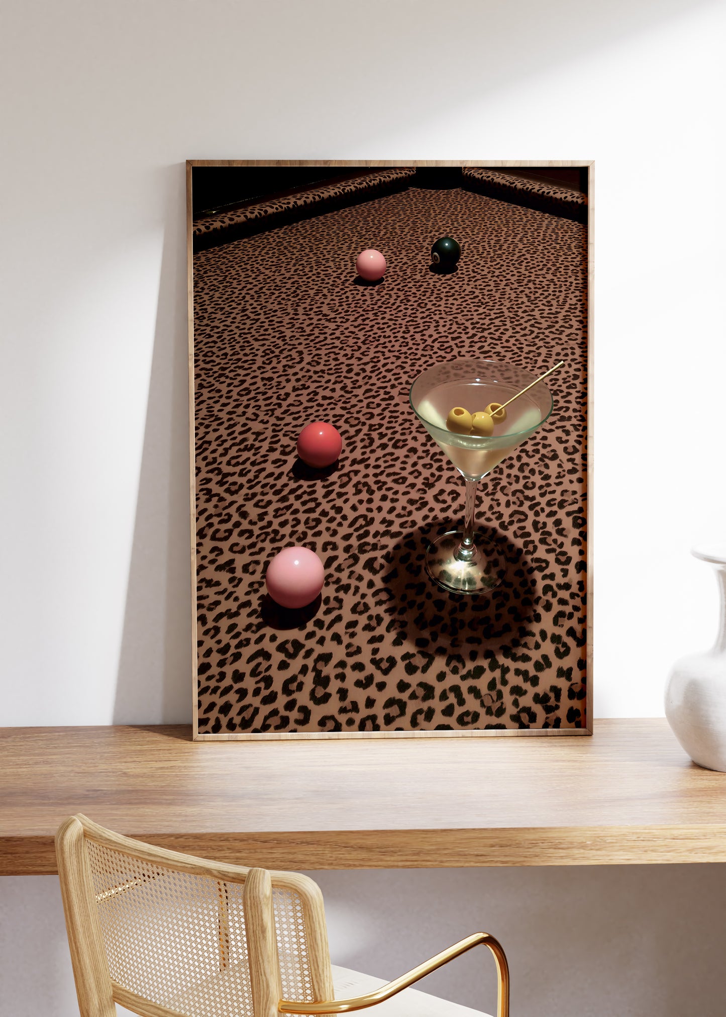 Retro Martini On Leopard Print Pool Table - Digital Print