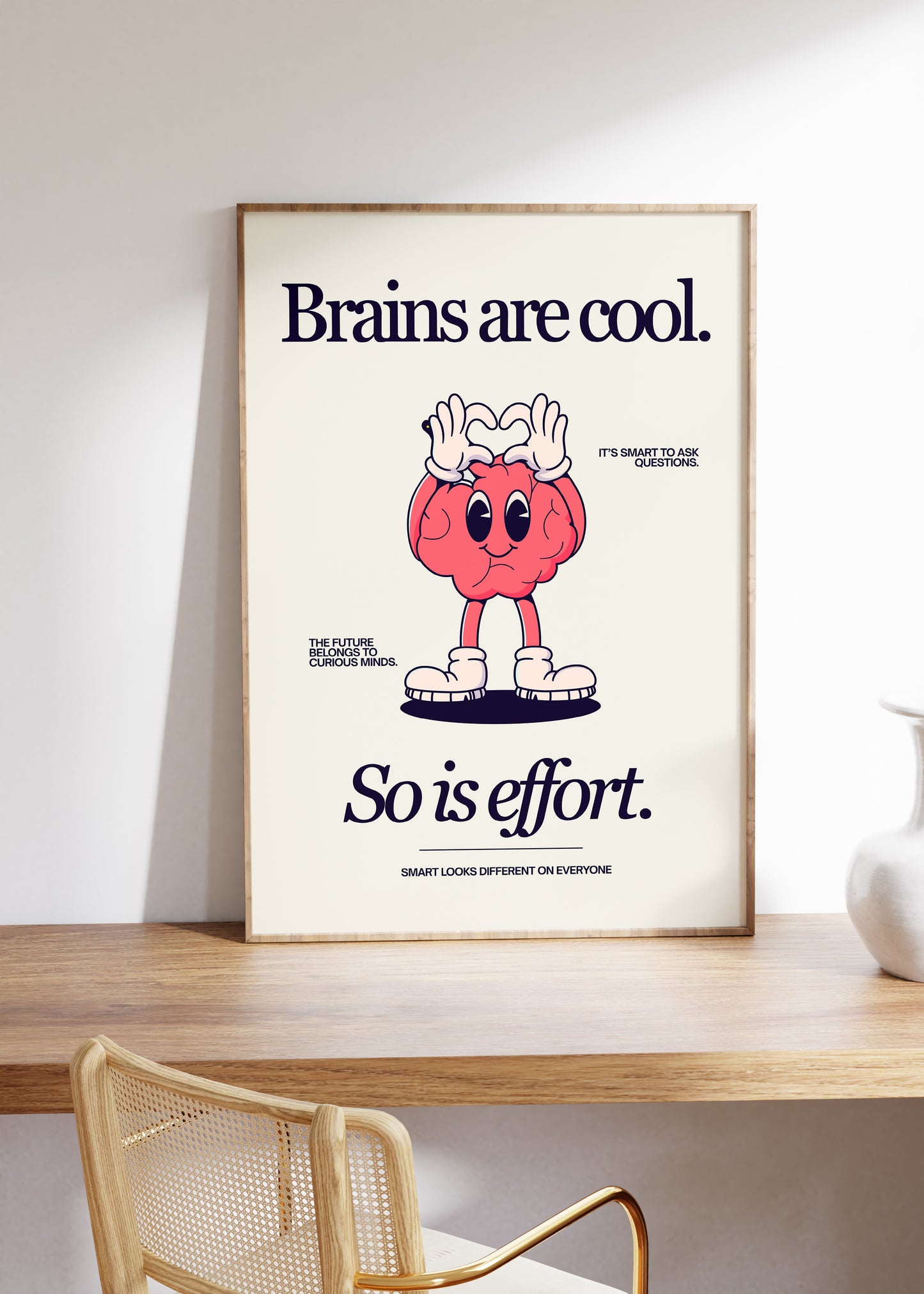 Brains Are Cool, So Is Effort Retro Character Poster - Digital Print