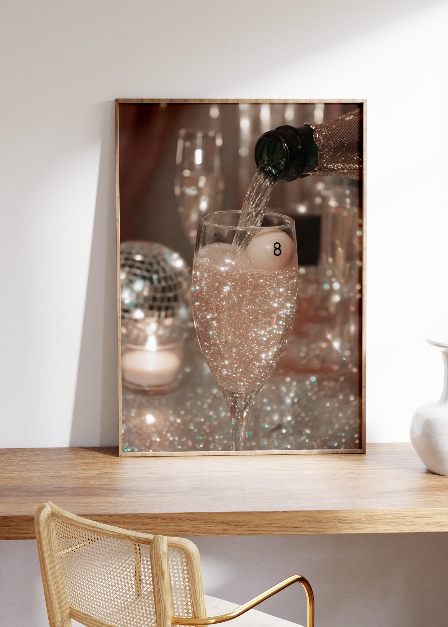 70's Style 8-Ball Glam Champagne Cocktail Print - Digital Print