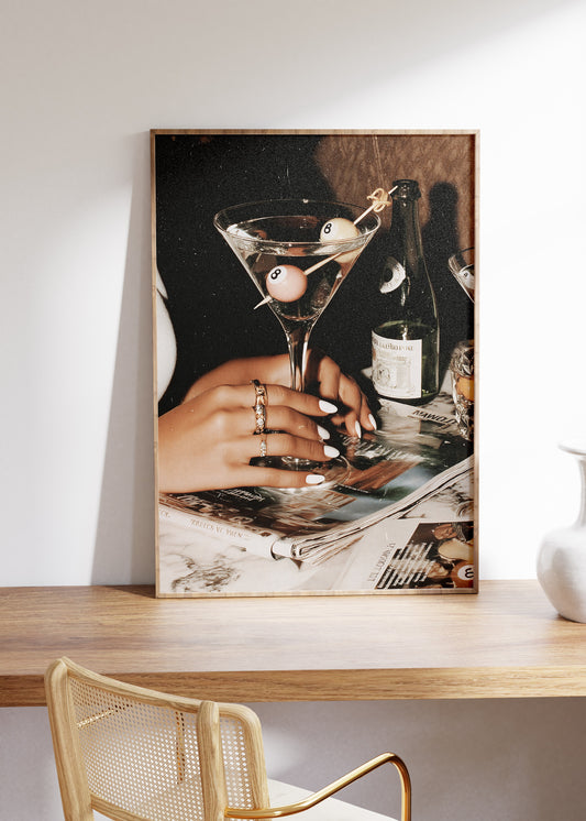 Retro Double 8-Ball Martini Cocktail Print - Digital Print