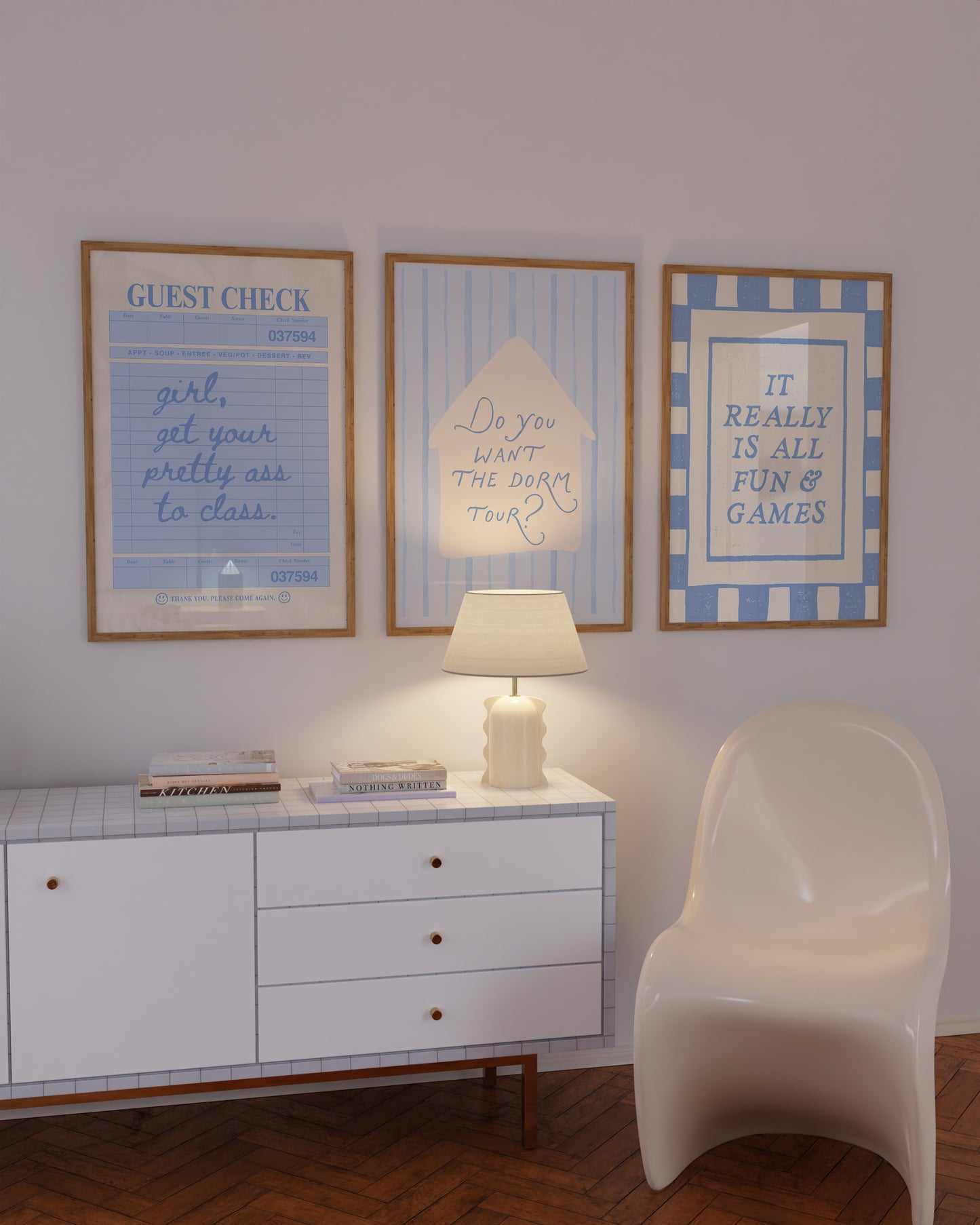 Blue Dorm Art Set of 3 - Trendy Gallery Wall Prints - Digital Print