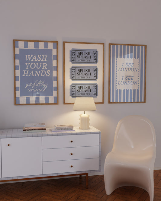 Bathroom art set of 3 | I see london I see france | Wash your hands print