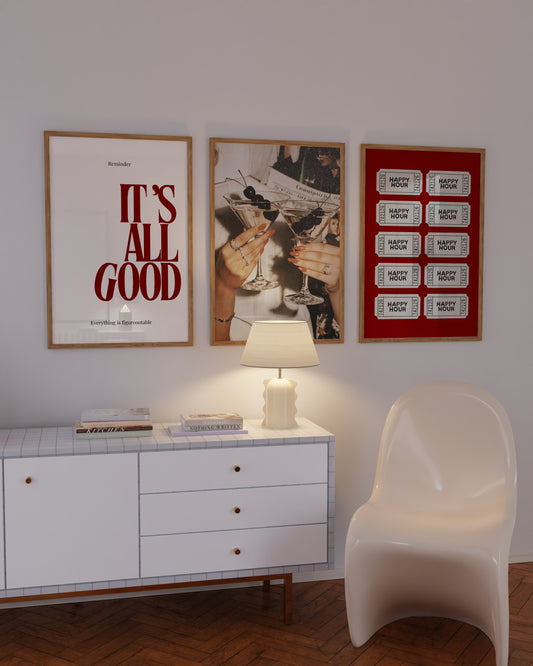 Red Cocktail Gallery Set of 3 — Bar Cart & Kitchen Wall Art