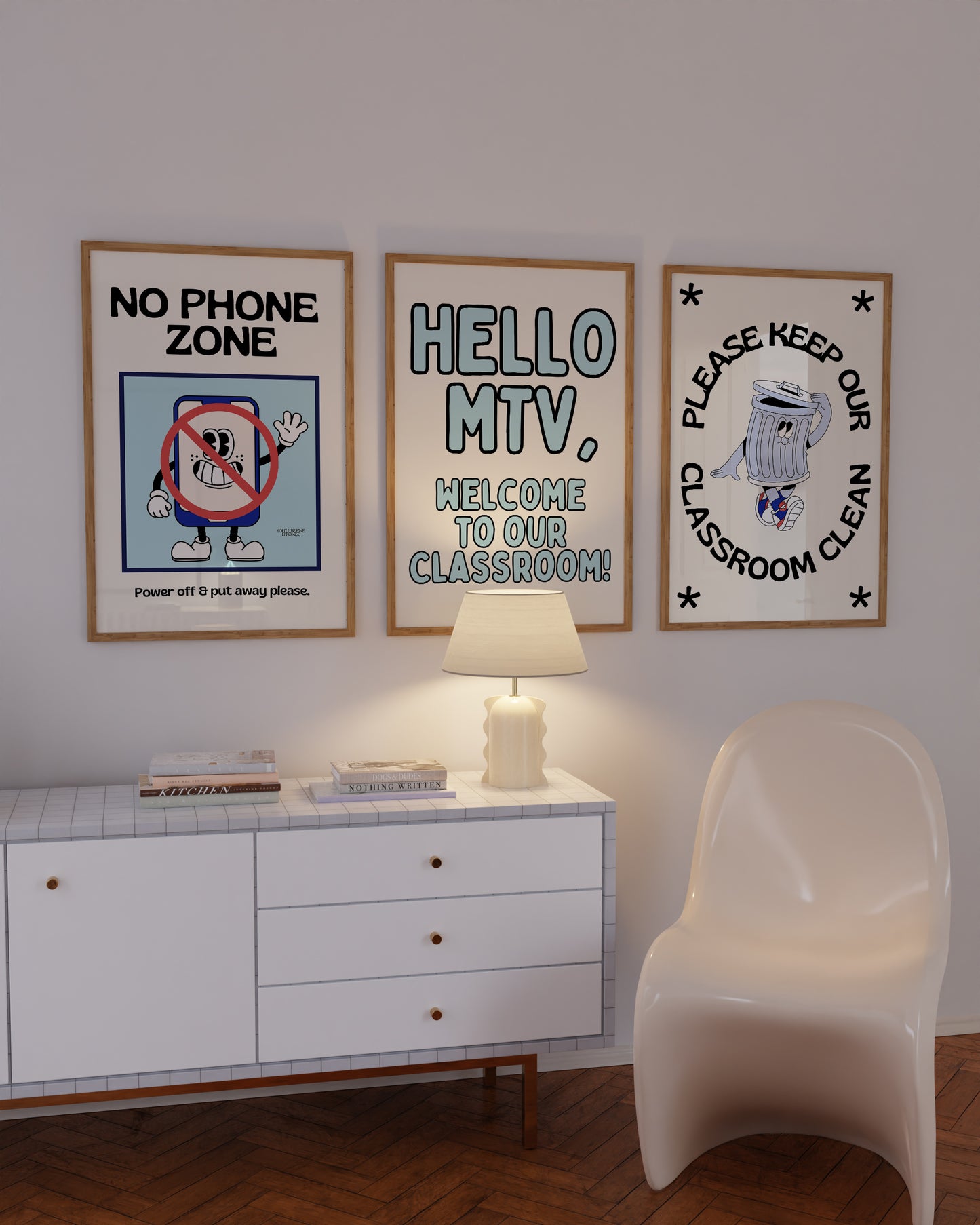 Classroom Rules Retro Character Art Set of 3 - Digital Print
