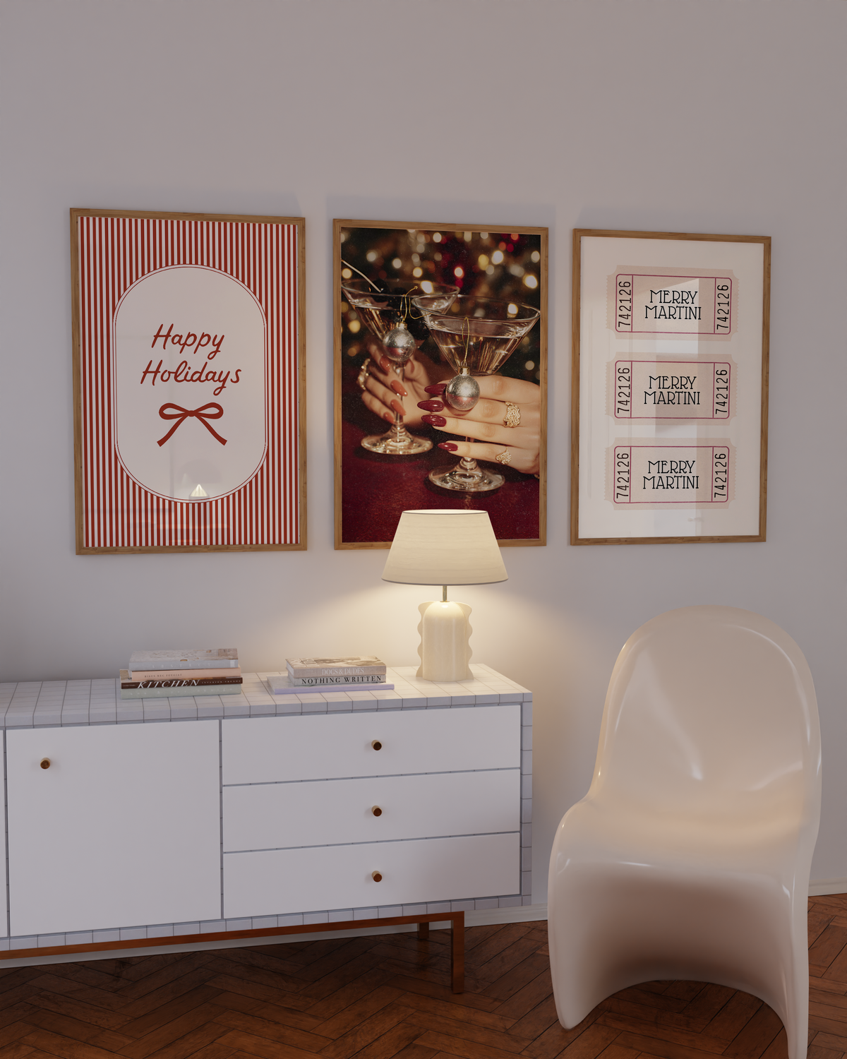 Merry Martini Christmas Print Set of 3