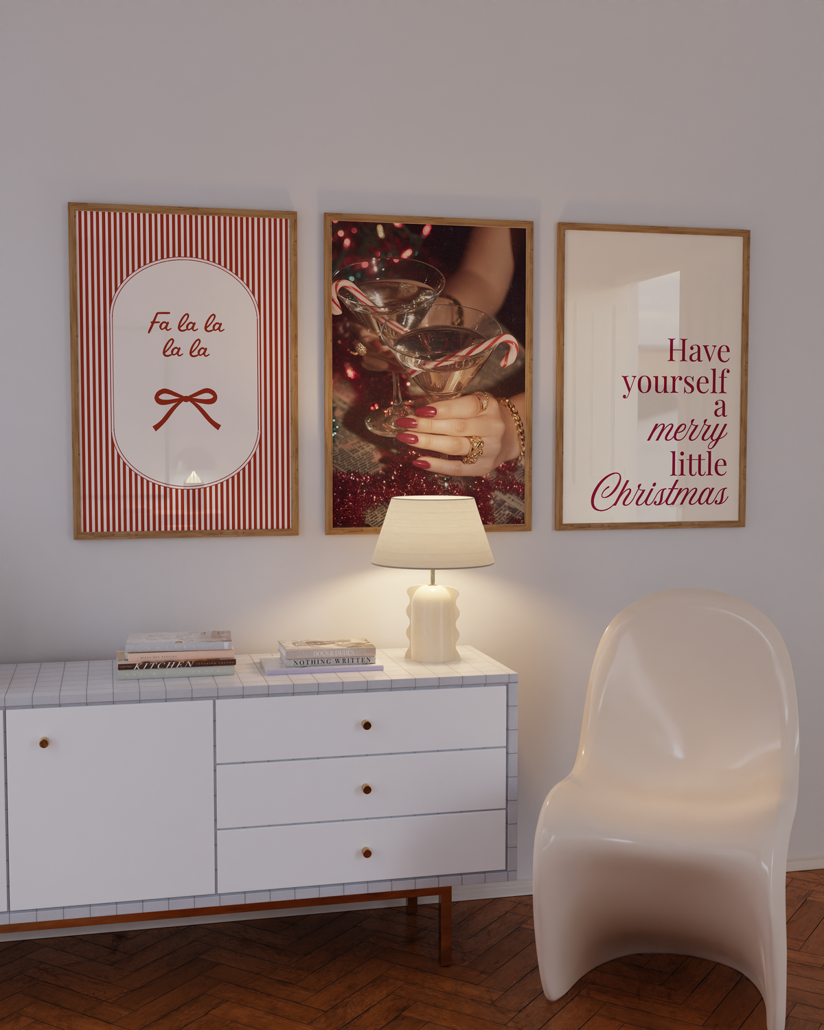 Candy Cane Martini Christmas Print Set of 3