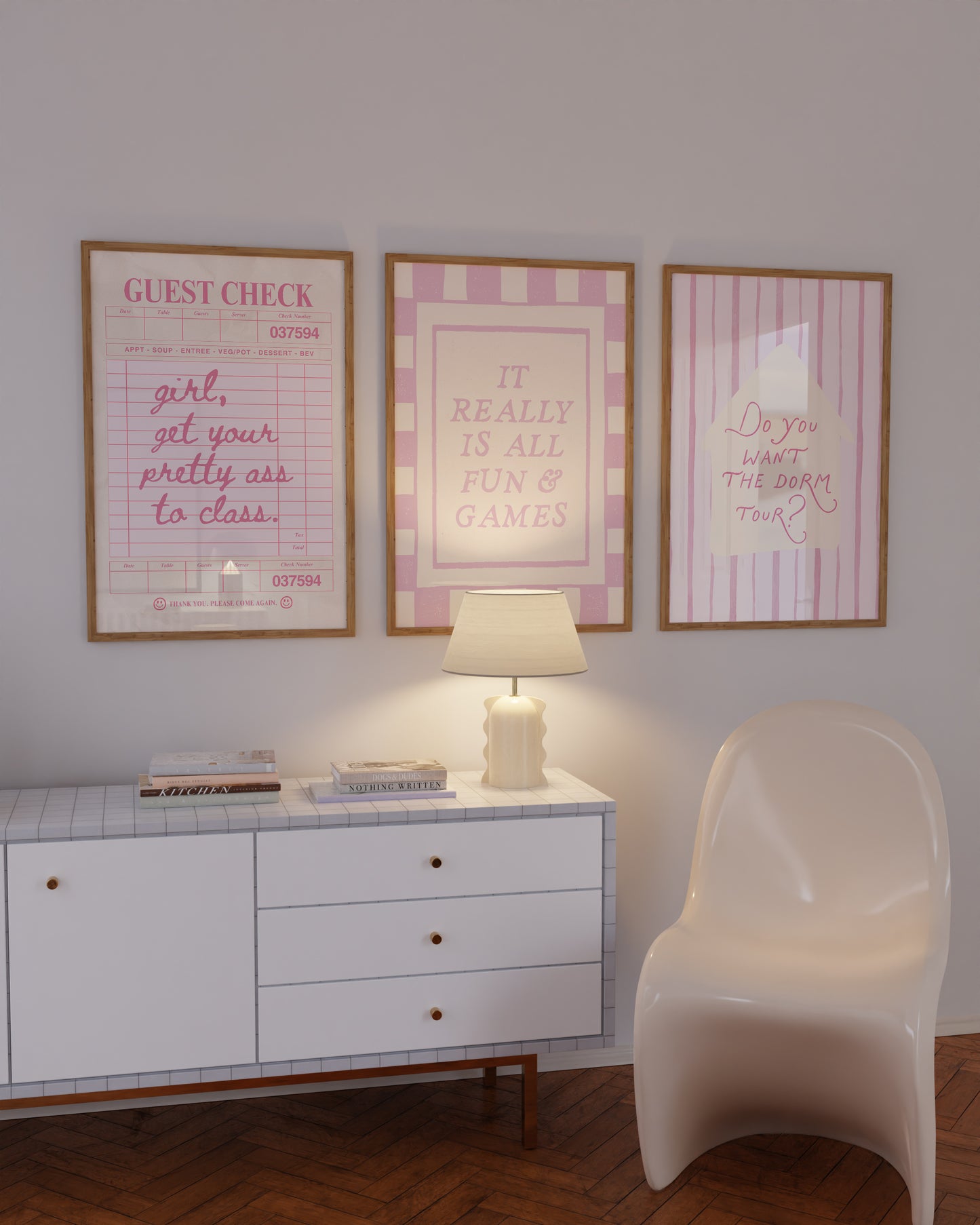 Pink Dorm Art Set of 3 - Trendy Gallery Wall Prints - Digital Print