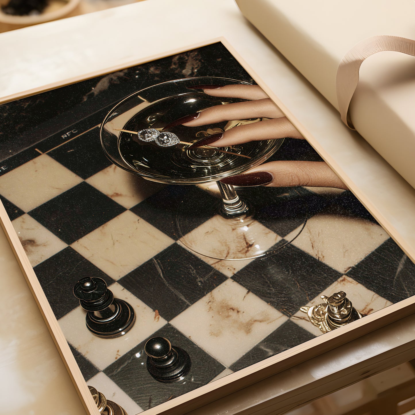 Retro Diamond Martini Checker Board Print- Digital Print