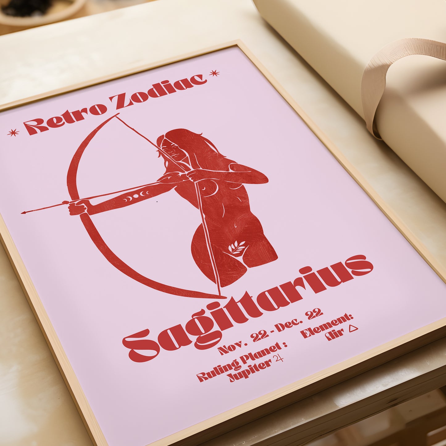 Retro Zodiac Sagittarius Goddess Wall Art Print, Sun Sign Art