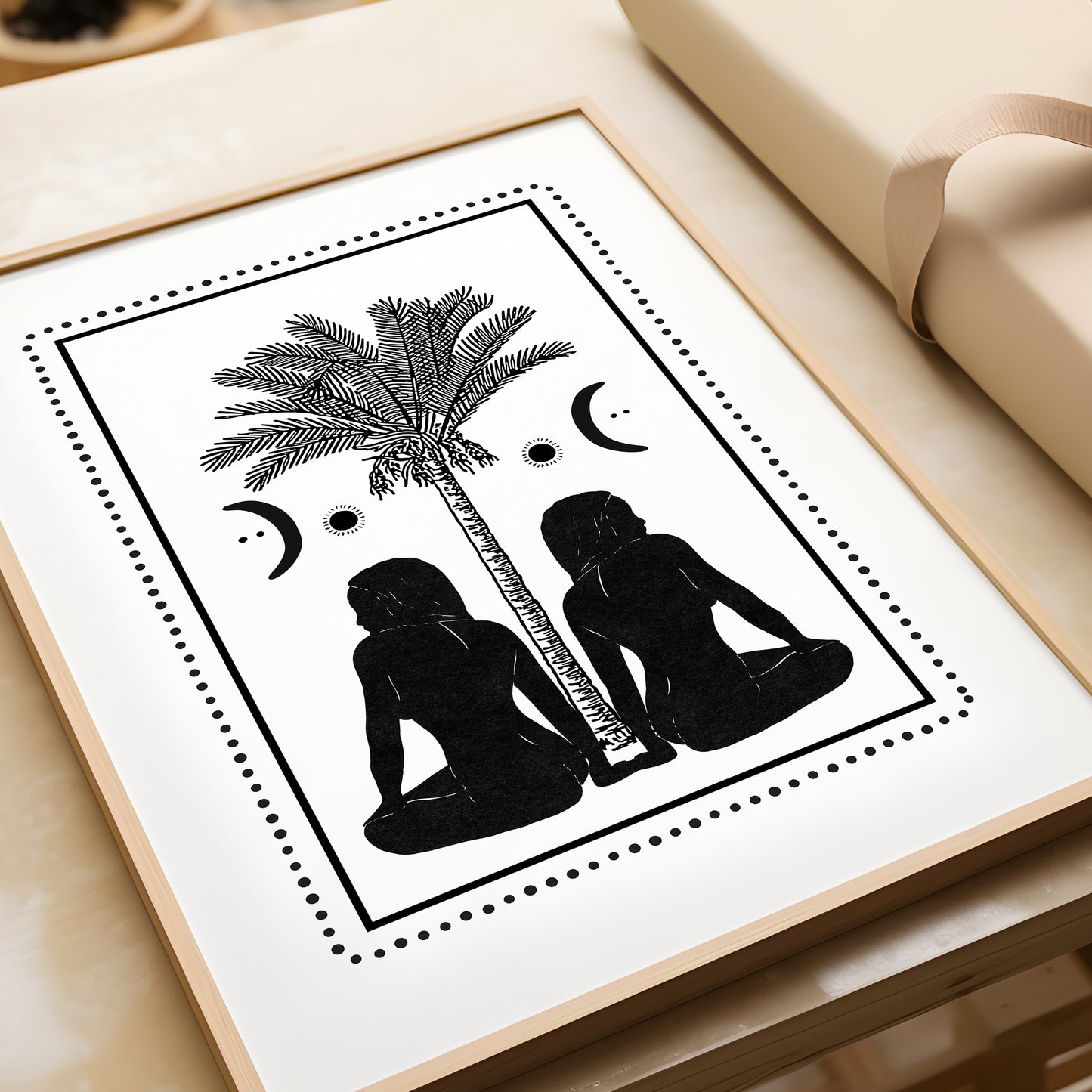 Black & White Boho Palm Art Print/ Mystical Sisterhood Art Print Feminine Energy Artwork