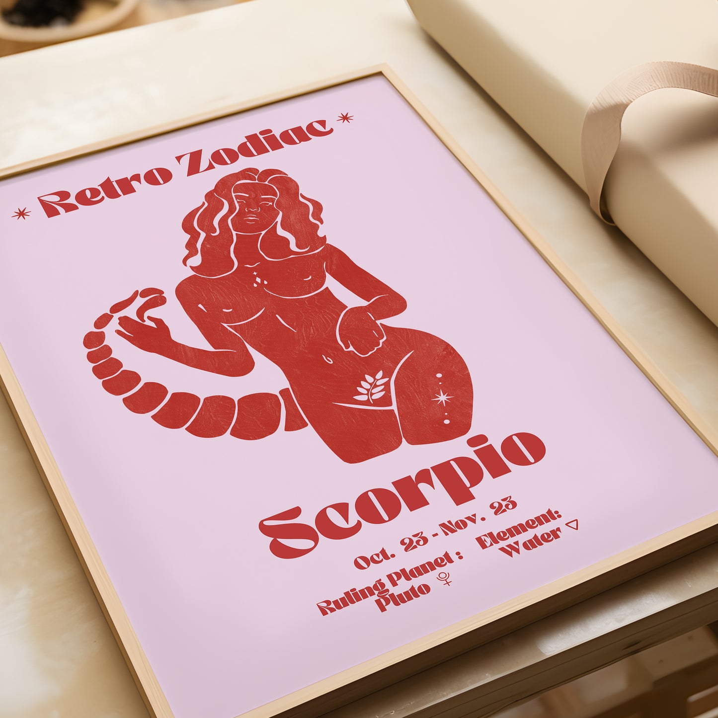 Retro Zodiac Scorpio Goddess Wall Art Print, Sun Sign Art