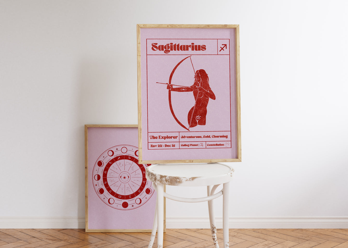 Retro Zodiac Sagittarius Goddess Wall Art Print, Sun Sign Art Set of 2