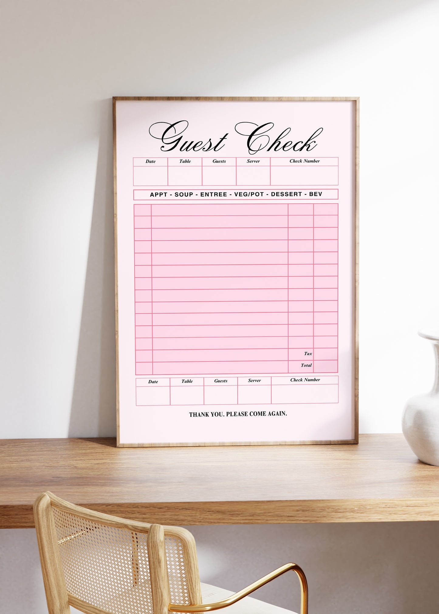 Retro Pink Blank Guest Check - Digital Print